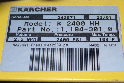 Karcher Model Number Plate