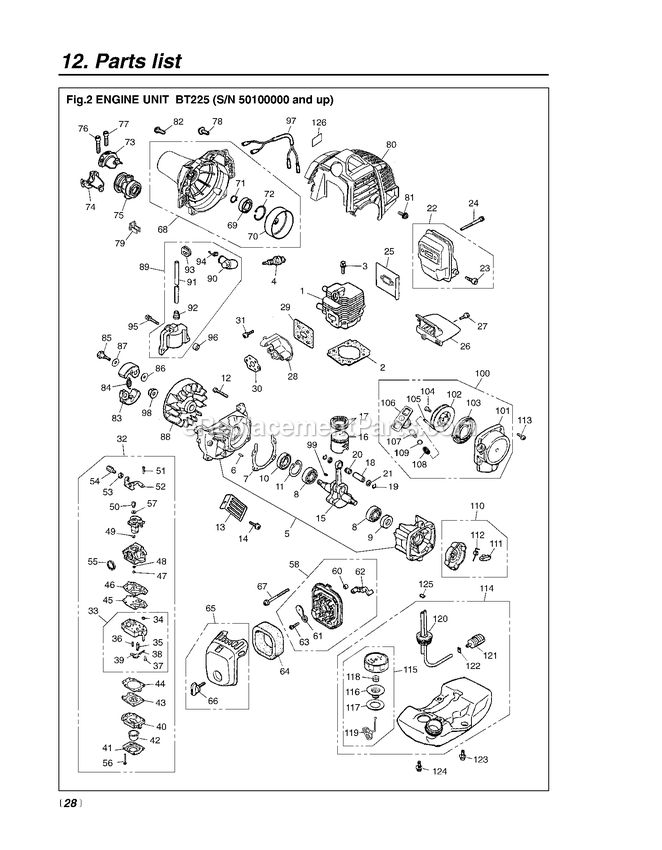 RedMax BT225 (50100000 AND UP) Trimmers/Edgers Engine Diagram