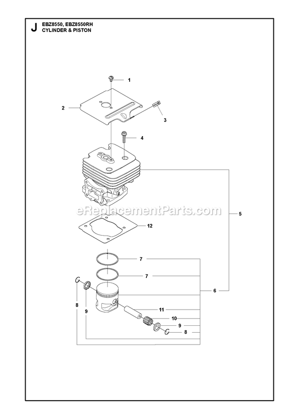 RedMax EBZ8550 (EBZ8550RH) Blowers Cylinder Piston Diagram