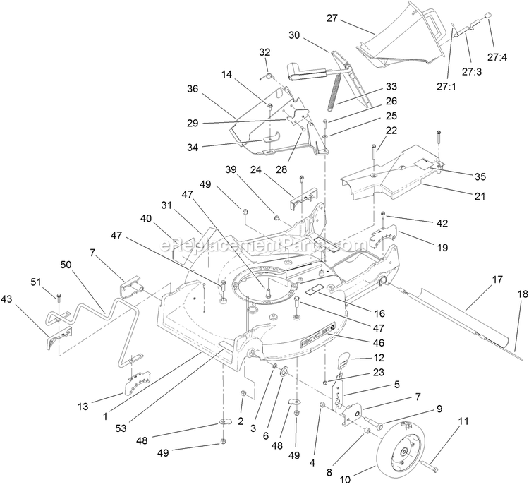 Toro 22196 (313000001-313999999)(2013) 21in Heavy-Duty Recycler/Rear Bagger Lawn Mower Housing, Chute And Wheel Assembly Diagram
