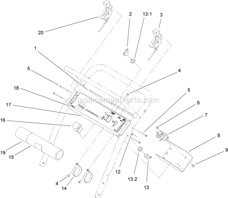 Toro 30031 (290000001-290999999)(2009) 15hp, T-Bar, Gear Drive With 91cm Turbo Force Cutting Unit Walk-Behind Mower Control Panel Assembly Diagram