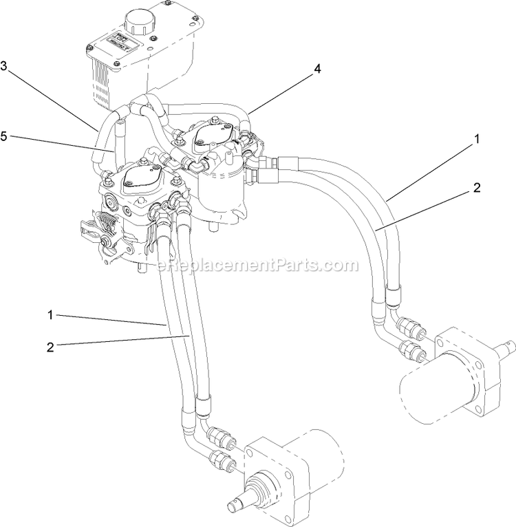 Toro 30032 (270000001-270999999)(2007) 15hp T-Bar Hydro Drive With 91cm Turbo Force Cutting Unit Walk-Behind Mower Hydraulic Hose Assembly Diagram