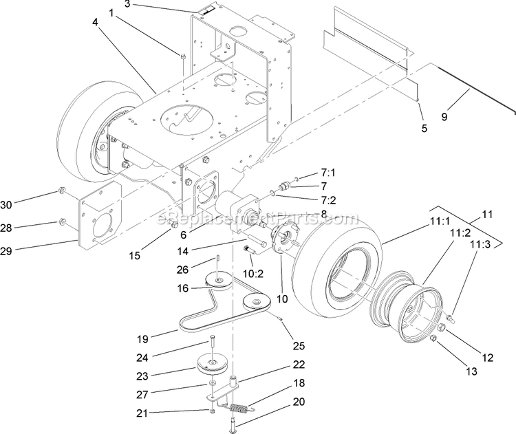 Toro 30032 (270000001-270999999)(2007) 15hp T-Bar Hydro Drive With 91cm Turbo Force Cutting Unit Walk-Behind Mower Pump Drive And Wheel Assembly Diagram