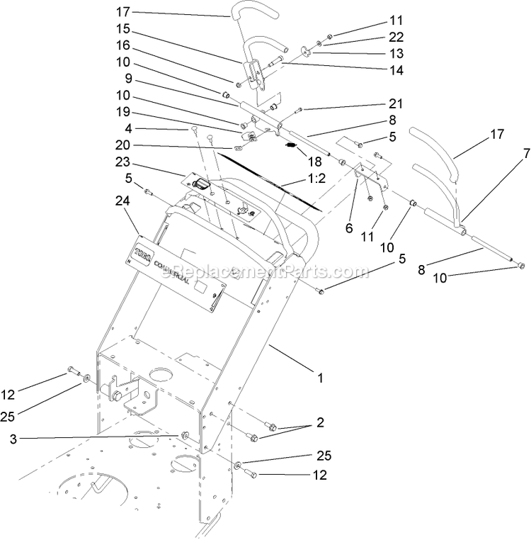 Toro 30032 (270000001-270999999)(2007) 15hp T-Bar Hydro Drive With 91cm Turbo Force Cutting Unit Walk-Behind Mower Upper Control Assembly Diagram