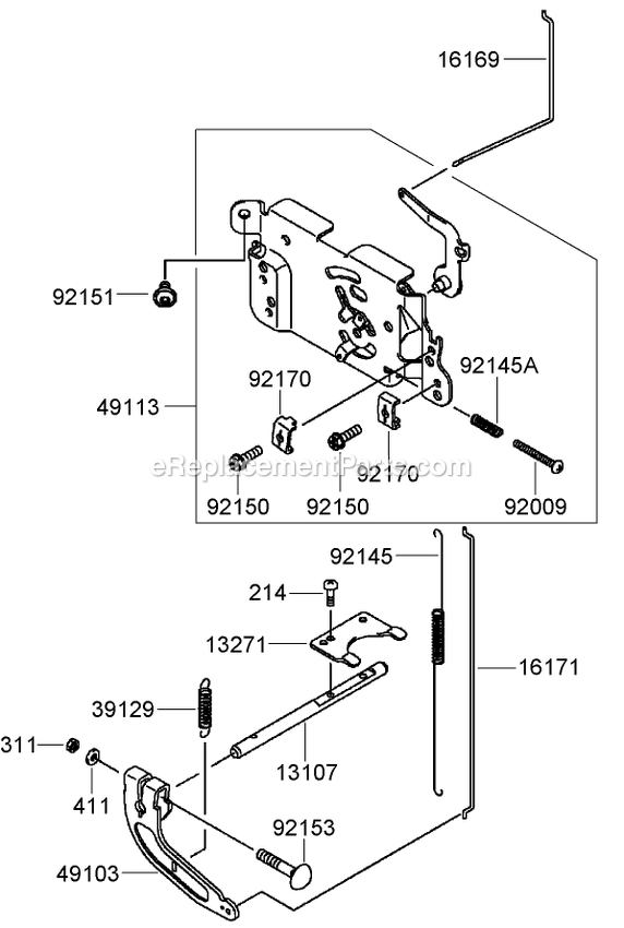 Toro 30032 (270000001-270999999)(2007) 15hp T-Bar Hydro Drive With 91cm Turbo Force Cutting Unit Walk-Behind Mower Control Equipment Assembly Diagram