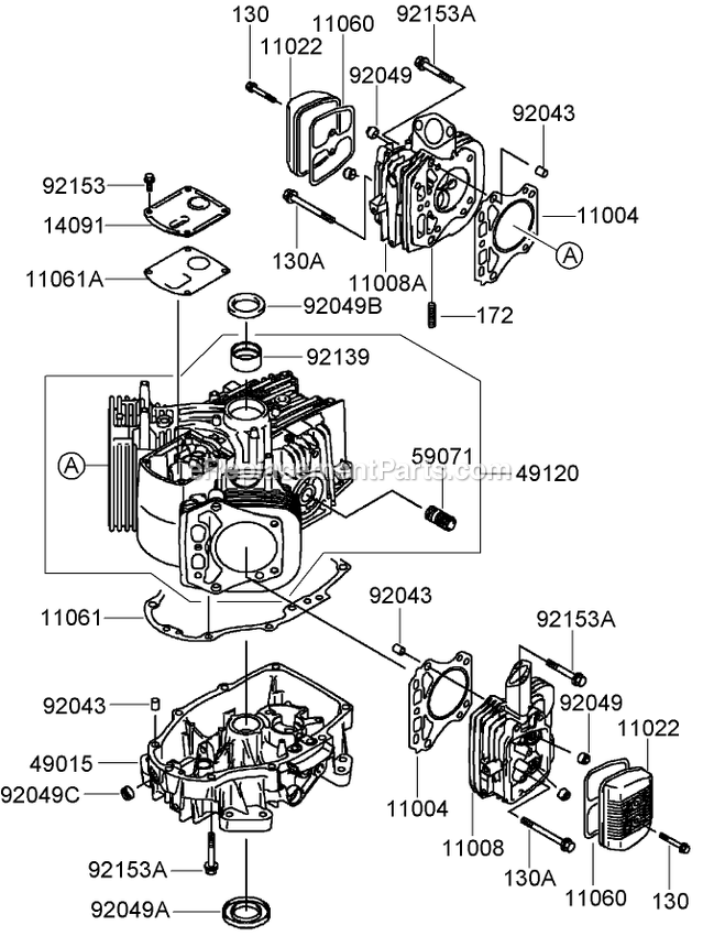 Toro 30032 (270000001-270999999)(2007) 15hp T-Bar Hydro Drive With 91cm Turbo Force Cutting Unit Walk-Behind Mower Cylinder And Crankcase Assembly Diagram