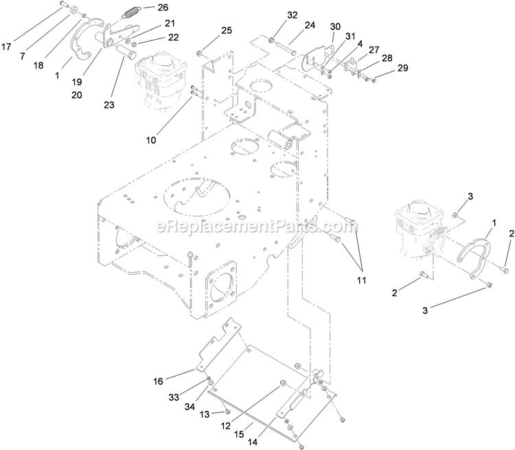 Toro 30032 (310000001-310999999)(2010) 15hp, T-Bar, Hydro Drive With 91cm Turbo Force Cutting Unit Walk-Behind Mower Lower Control Assembly Diagram