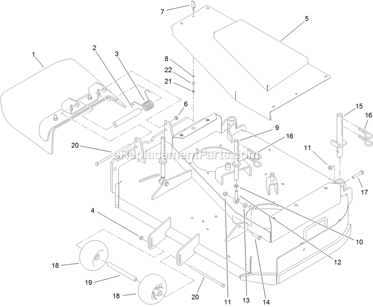 Toro 30074 (312000001-312999999)(2012) Floating Deck, T-Bar, Gear Drive With 36in Cutting Unit Walk-Behind Mower Outer Deck Assembly Diagram