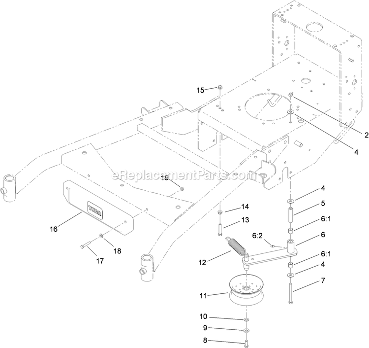 Toro 30074 (312000001-312999999)(2012) Floating Deck, T-Bar, Gear Drive With 36in Cutting Unit Walk-Behind Mower Power-Take-Off Idler And Weight Assembly Diagram