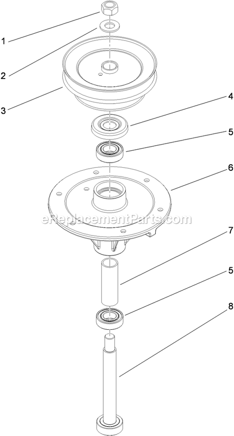 Toro 30074 (312000001-312999999)(2012) Floating Deck, T-Bar, Gear Drive With 36in Cutting Unit Walk-Behind Mower Spindle Assembly 1 Diagram