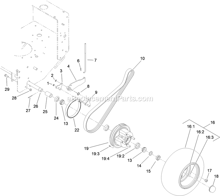 Toro 30074 (312000001-312999999)(2012) Floating Deck, T-Bar, Gear Drive With 36in Cutting Unit Walk-Behind Mower Wheel Drive And Brake Assembly Diagram