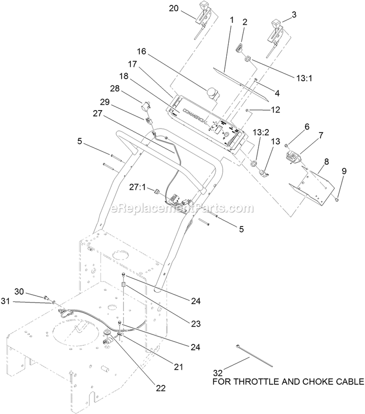 Toro 30074 (312000001-312999999)(2012) Floating Deck, T-Bar, Gear Drive With 36in Cutting Unit Walk-Behind Mower Control Panel Assembly Diagram