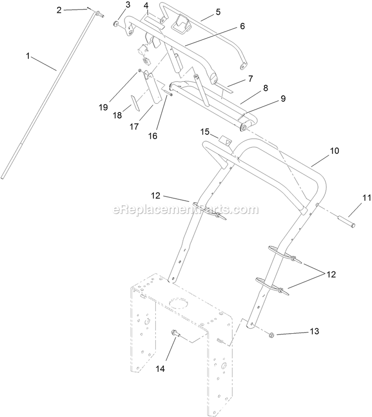 Toro 30074 (312000001-312999999)(2012) Floating Deck, T-Bar, Gear Drive With 36in Cutting Unit Walk-Behind Mower Handle Assembly Diagram