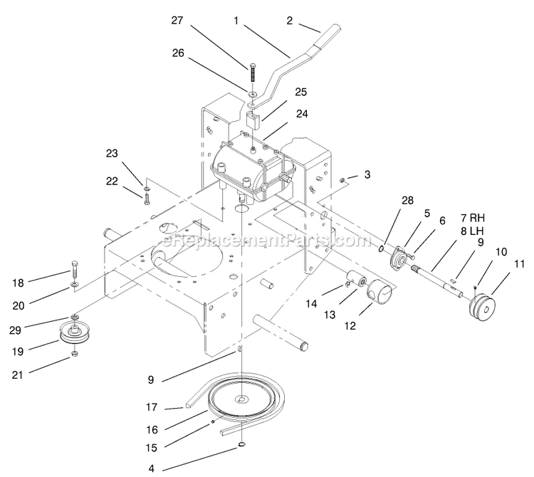 Toro 30159 (200000001-200999999)(2000) 13 Hp Mid-Size Proline Gear Traction Unit Transmission And Idler Pulley Assembly Diagram