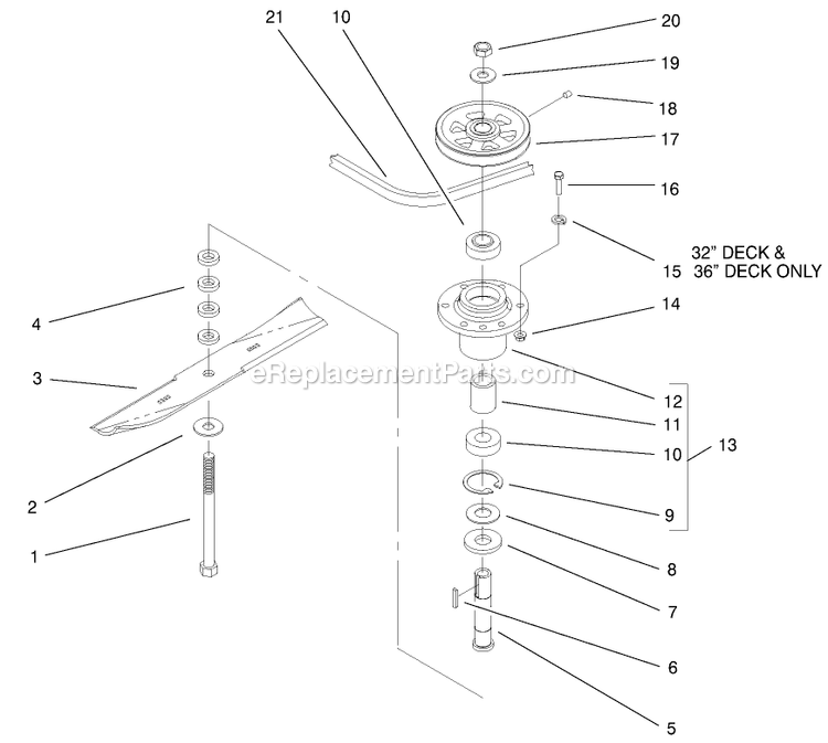 Toro 30164 (210000001-210999999)(2001) 10.5 Hp W/ 32-Inch Sd Mower Mid-Size ProLine Gear Spindle Assembly Diagram