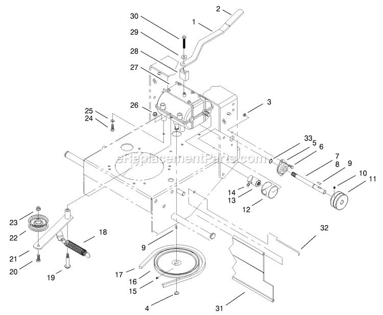 Toro 30167 (200000001-200999999)(2000) 12.5 Hp Mid-Size Proline Gear Traction Unit Transmission And Idler Pulley Assembly Diagram