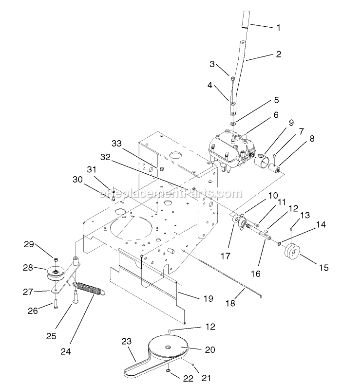 Toro 30250TE (210005001-210999999)(2001) 12.5 Hp W/ 36-Inch Sd Mower Mid-Size ProLine Gear Transmission And Drive System Assembly Diagram