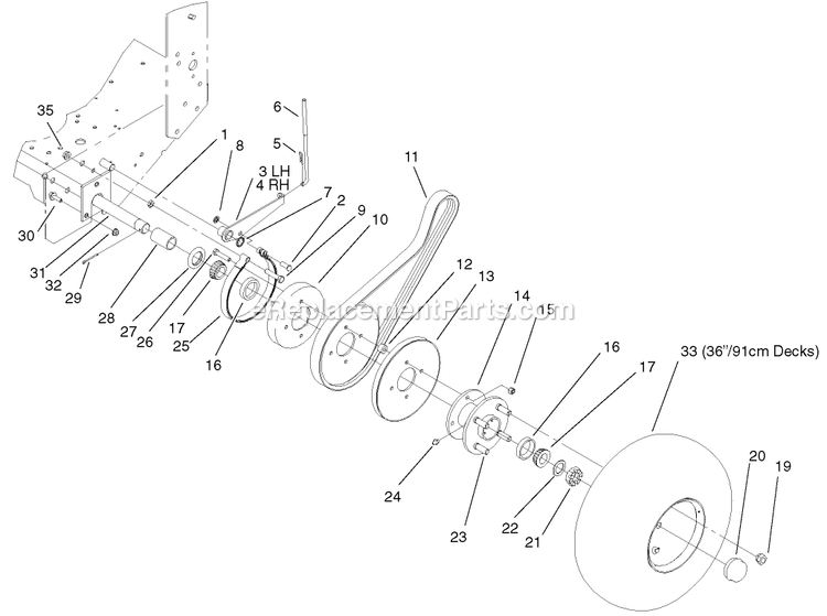 Toro 30250TE (210005001-210999999)(2001) 12.5 Hp W/ 36-Inch Sd Mower Mid-Size ProLine Gear Wheel Drive And Brake System Assembly Diagram