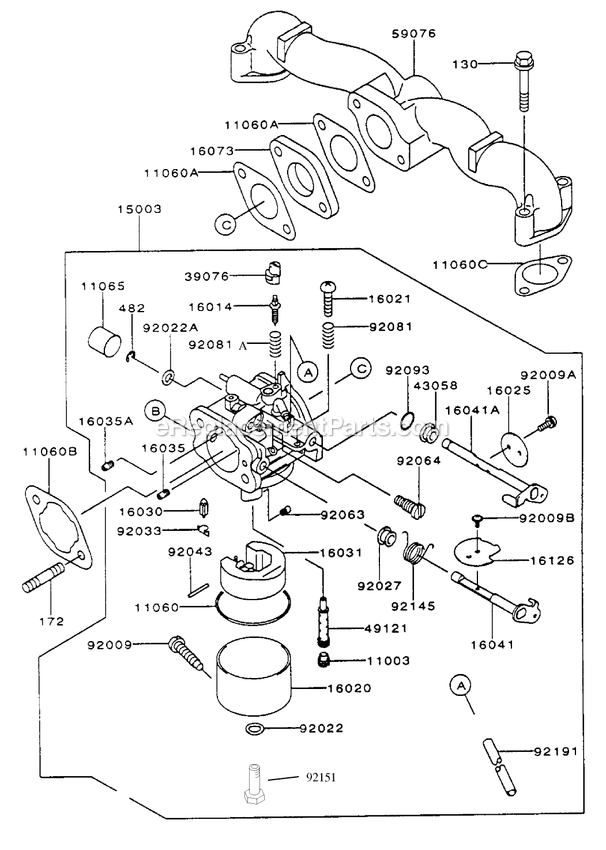 Toro 30259 (210005001-210010000)(2001) 17 Hp W/ 44-Inch Sd Mower Mid-Size ProLine Gear Carburetor Assembly Diagram