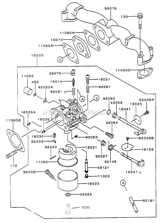 Toro 30338 (210000001-210999999)(2001) 15 Hp W/ 44-Inch Sd Mower Mid-Size ProLine Hydro Carburetor Assembly Diagram