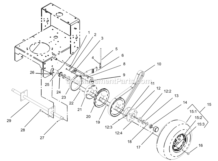 Toro 30430 (240000001-240999999)(2004) Mid-Size Proline Pistol Grip Gear, 15 Hp With 36in Side Discharge Mower Wheel Drive And Brake Assembly Diagram