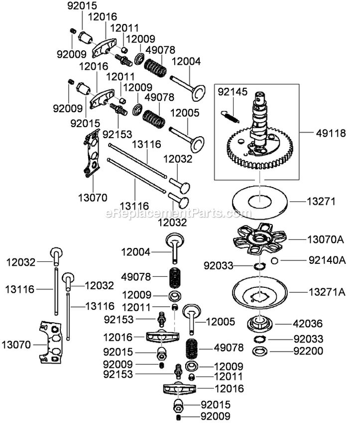 Toro 30494 (290000001-290999999)(2009) Floating Deck, Split Lever, Hydro Drive With 36in Cutting Unit Walk-Behind Mower Valve And Camshaft Assembly Diagram