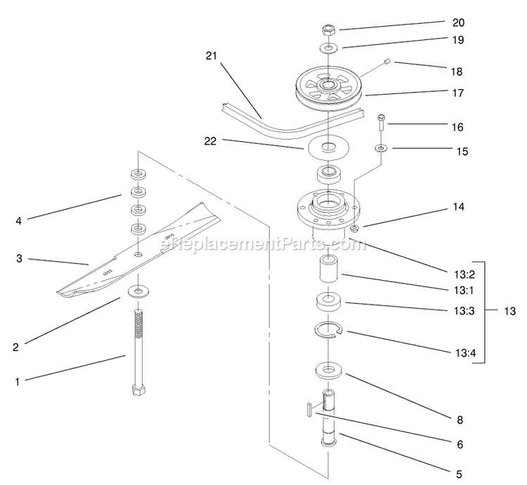 Toro 30520 (230000001-230005000)(2003) Proline Pistol Grip Gear 12.5 Hp W/ 32-Inch Sd Mower Mid-Size Mower Spindle Assembly Diagram