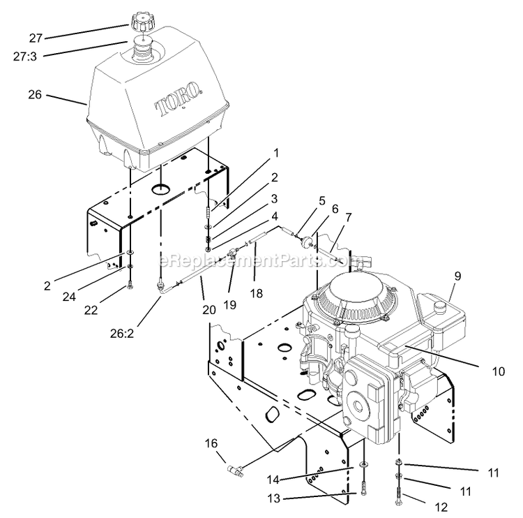 Toro 30529 (240000001-240999999)(2004) Mid-Size Proline Pistol Grip Gear, 15 Hp With 36in Side Discharge Mower Engine And Fuel System Assembly Diagram