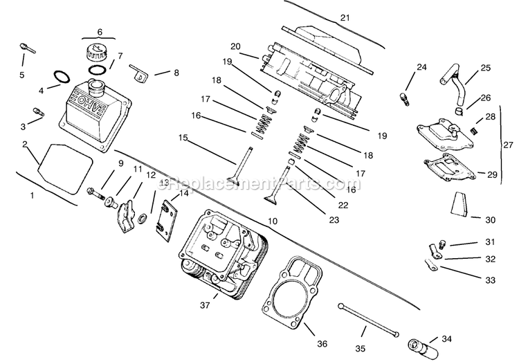 Toro 30612 (210000001-210999999)(2001) 120 Groundsmaster Cylinder Head, Valve And Breather Diagram