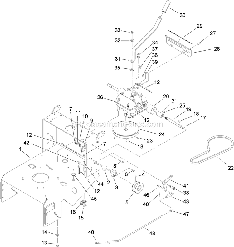 Toro 30632 (310000001-310999999)(2010) Fixed Deck, Pistol Grip, Gear Drive With 32in Cutting Unit Walk-Behind Mower Frame And Transmission Assembly Diagram