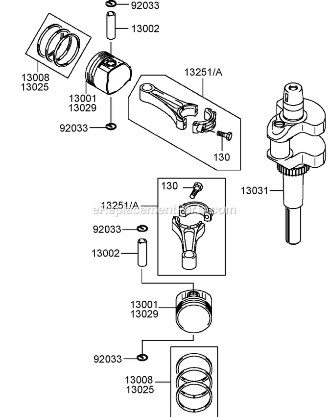 Toro 30686 (260000001-260999999)(2006) Fixed Deck Pistol Grip Gear With 40in Turbo Force Cutting Unit Walk-Behind Mower Piston And Crankshaft Assembly Diagram