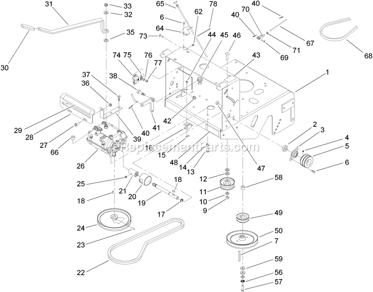 Toro 30688 (260000001-260999999)(2006) Fixed Deck Pistol Grip Gear With 48in Turbo Force Cutting Unit Walk-Behind Mower Transmission Drive Assembly Diagram