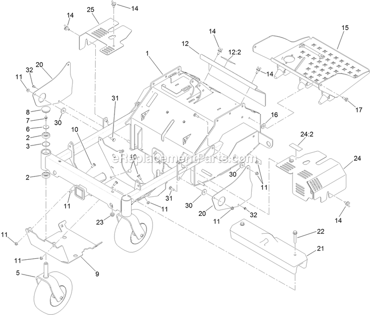 Toro 39514 (404324200-409036652) 24in Stand-On Aerator Frame Assembly Diagram