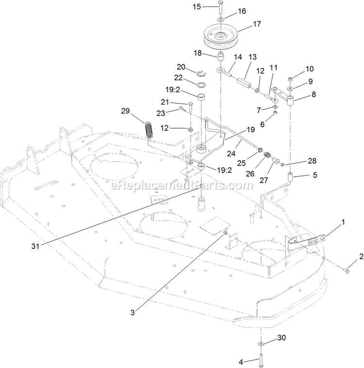 Toro 39638 (404325000-405699999) Fixed Deck, Pistol Grip, Gear Drive With 48in Cutting Unit Walk-Behind Mower Idler Assembly Diagram