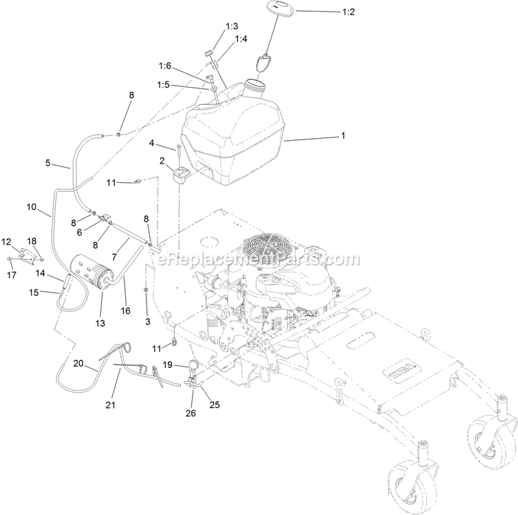 Toro 44409 (407700000-409999999) Proline With 36in Floating Cutting Unit Walk-Behind Mower Fuel System Assembly Diagram