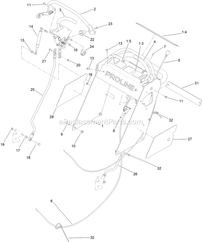 Toro 44409 (407700000-409999999) Proline With 36in Floating Cutting Unit Walk-Behind Mower Operator Control Assembly Diagram