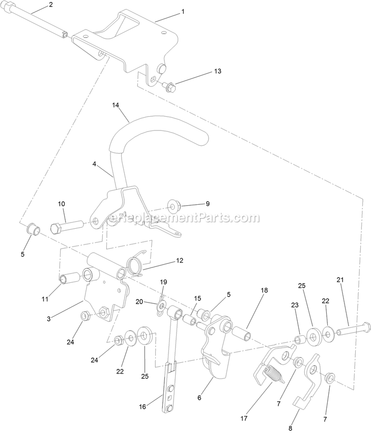 Toro 44409 (407700000-409999999) Proline With 36in Floating Cutting Unit Walk-Behind Mower Rh Control Handle Assembly Diagram