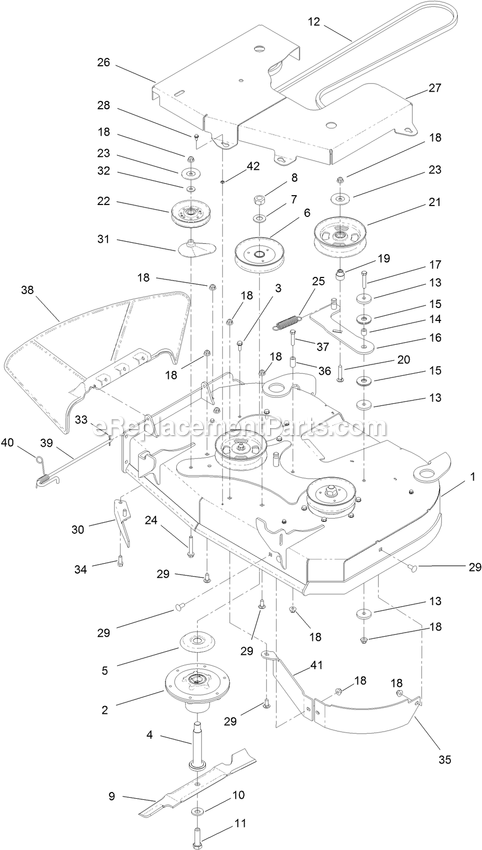 Toro 44409 (407700000-409999999) Proline With 36in Floating Cutting Unit Walk-Behind Mower Deck Assembly Diagram