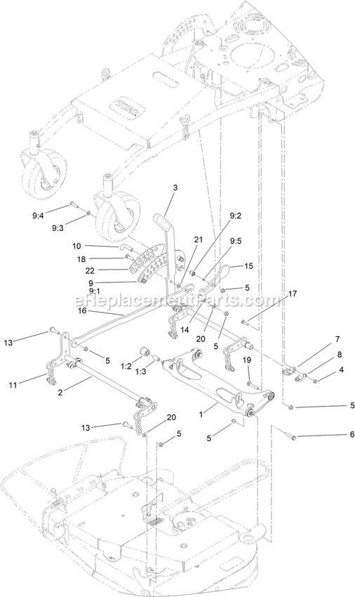 Toro 44409 (407700000-409999999) Proline With 36in Floating Cutting Unit Walk-Behind Mower Deck Lift Assembly Diagram
