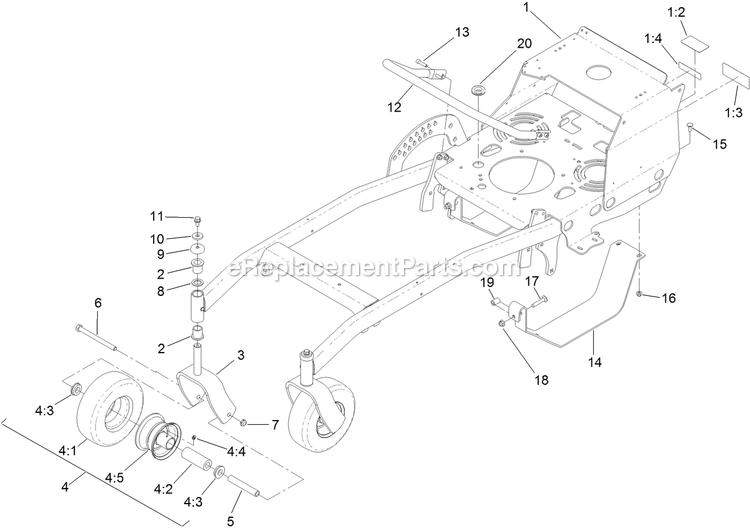 Toro 44409 (407700000-409999999) Proline With 36in Floating Cutting Unit Walk-Behind Mower Frame Assembly Diagram