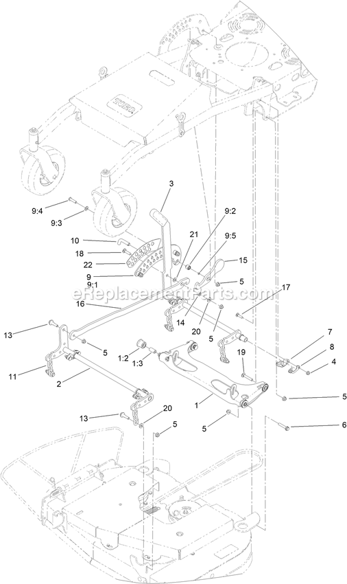 Toro 44409 (410000000-999999999) Proline With 36in Floating Cutting Unit Walk-Behind Mower Deck Lift Assembly Diagram