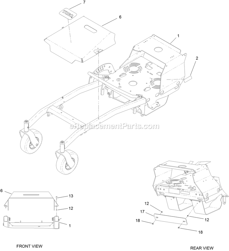 Toro 44410TE (406610837-407999999) Proline With 91cm Cutting Unit Walk-Behind Mower Deck Cover And Frame Assembly Diagram