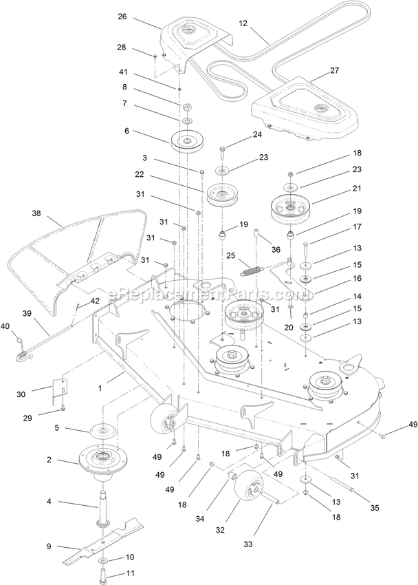Toro 44423 (406500000-409999999) Proline With 48in Floating Cutting Unit Walk-Behind Mower Deck Assembly Diagram