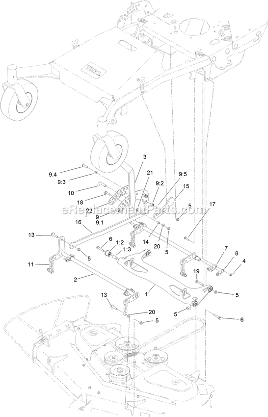 Toro 44423 (406500000-409999999) Proline With 48in Floating Cutting Unit Walk-Behind Mower Deck Lift Assembly Diagram