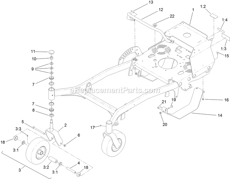Toro 44423 (406500000-409999999) Proline With 48in Floating Cutting Unit Walk-Behind Mower Frame Assembly Diagram