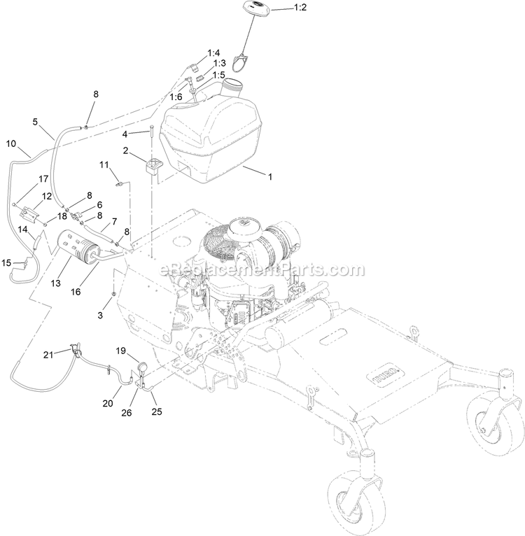 Toro 44423 (406500000-409999999) Proline With 48in Floating Cutting Unit Walk-Behind Mower Fuel System Assembly Diagram