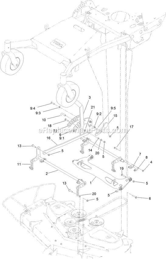 Toro 44424 (406865794-406865901) Proline With 48in Floating Cutting Unit Walk-Behind Mower Deck Lift Assembly Diagram