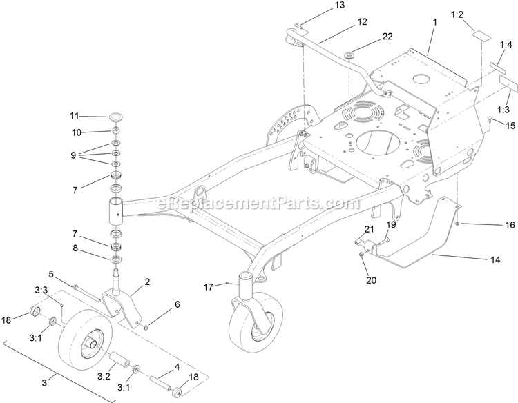 Toro 44424 (406865902-408899999) Proline With 48in Floating Cutting Unit Walk-Behind Mower Frame Assembly Diagram