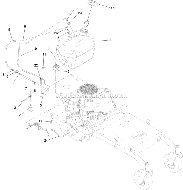 Toro 44424 (406865902-408899999) Proline With 48in Floating Cutting Unit Walk-Behind Mower Fuel System Assembly Diagram