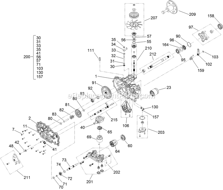 Toro 44448 (400000000-406992239) Proline With 48in Floating Cutting Unit Walk-Behind Mower Rh Transmission Assembly Diagram